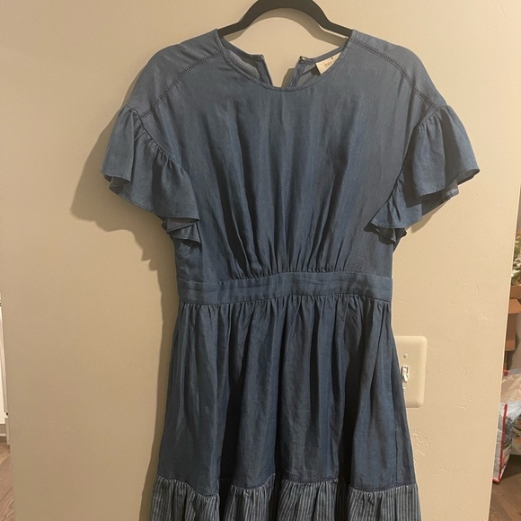 Kate Spade Women's Blue Ruffle Short Sleeve Chambray Mini Dress Size 4 - Picture 8 of 8